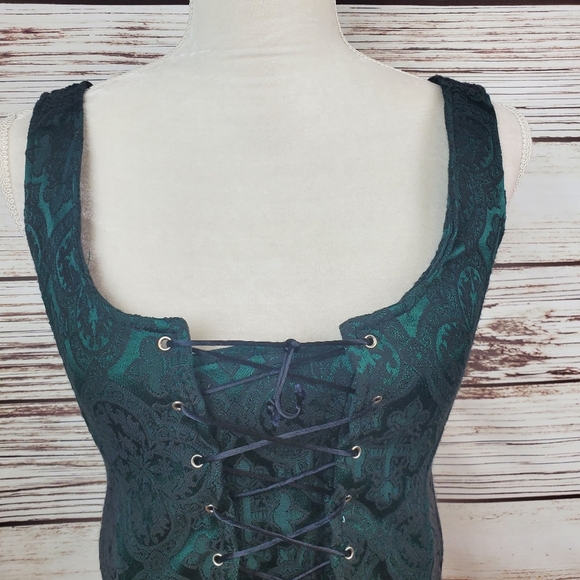 Morbid Threads Med Vtg Y2K Green/Black Brocade Corset Top & Maxi Skirt 2-pc Set - Picture 3 of 16